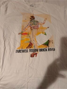 White Elton John Graphic Short Sleeve Tee - Farewell Yellow Brick Road
